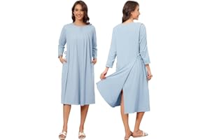 Liokoc Flannel Hospital Gowns for Women Zipper Open Back Post Shoulder Surgery Dress Thermal 3/4 Sleeve Adaptive Clothing