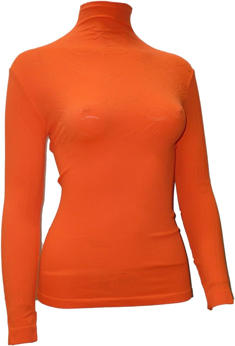 Women's Casual Long Sleeve Seamless Turtle Neck and Hip Length Top shirt (One Size, Orange)