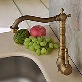 Hiendure® Antique Brass Unique Designer Plumbing Fixtures Single Hole Long Curve Spout Kitchen Faucet Bathroom Mixer Taps