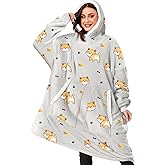 BINSUNS Oversized Wearable Hoodie Blanket, Soft Fuzzy Microfiber & Sherpa Wearable Blanket Sweater with Giant Pocket