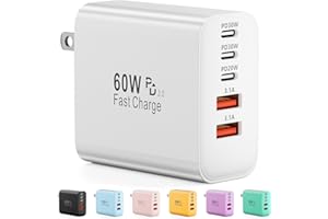 KARHOOD USB C Charger Block, 60W 5-Port Type C Charger Fast Charging Block, USBC USB Multiple Port Wall Charger Plug Adapter for iPhone 17/Air/16/15/14/13/12/11 Pro Max, Samsung Galaxy, iPad, Tablet (White)