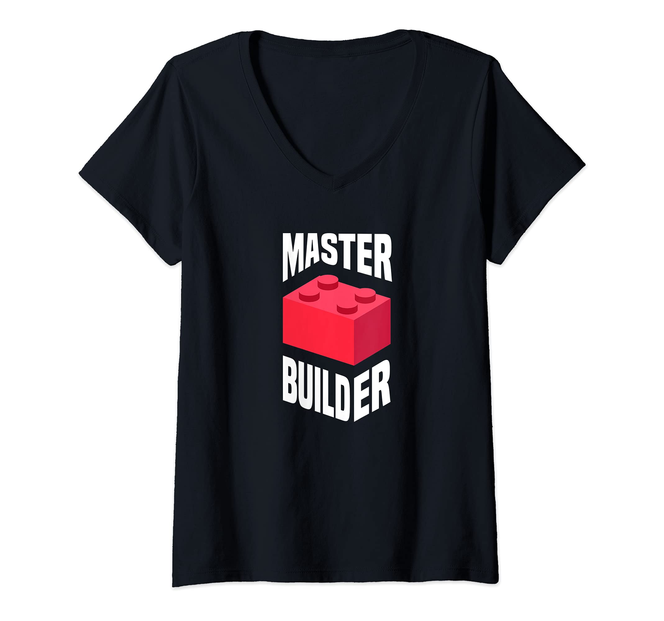 Womens Master Builder Brick Builders Building Blocks Toys Cool Toy V-Neck T-Shirt