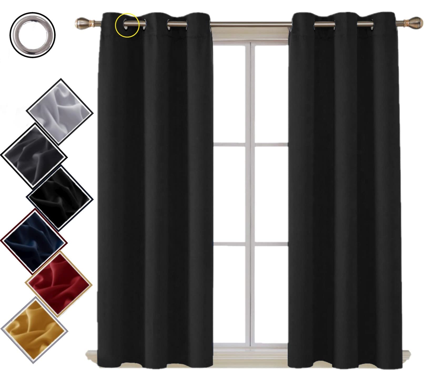 funky gadgets Blackout Curtains for Bedroom Thermal Insulated Blackout Curtains 70 to 90% Light Blocking Eyelet curtains for Living Room 2 Panels, 66 x 72 Inch, Black