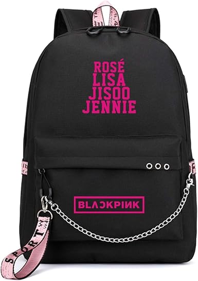 BLACKPINK Kpop Mochilas Escolares Mujer Hombre Lona Bolsa con puerto de