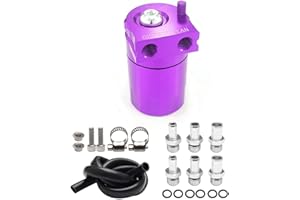 Heinmo Polish Baffled Universal Aluminum Oil Catch Can Reservoir Tank Cans Breather Filter with Hose Kit (Purple)