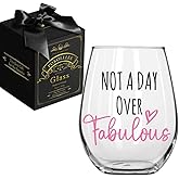 Pokolllee Funny Birthday Gifts for Women - Not A Day Over Fabulous Wine Glass Happy Birthday Gift for Her, Mom, Sister, Best Friends, Female, Teacher, Nurse, Coworker, Aunt, Daughter