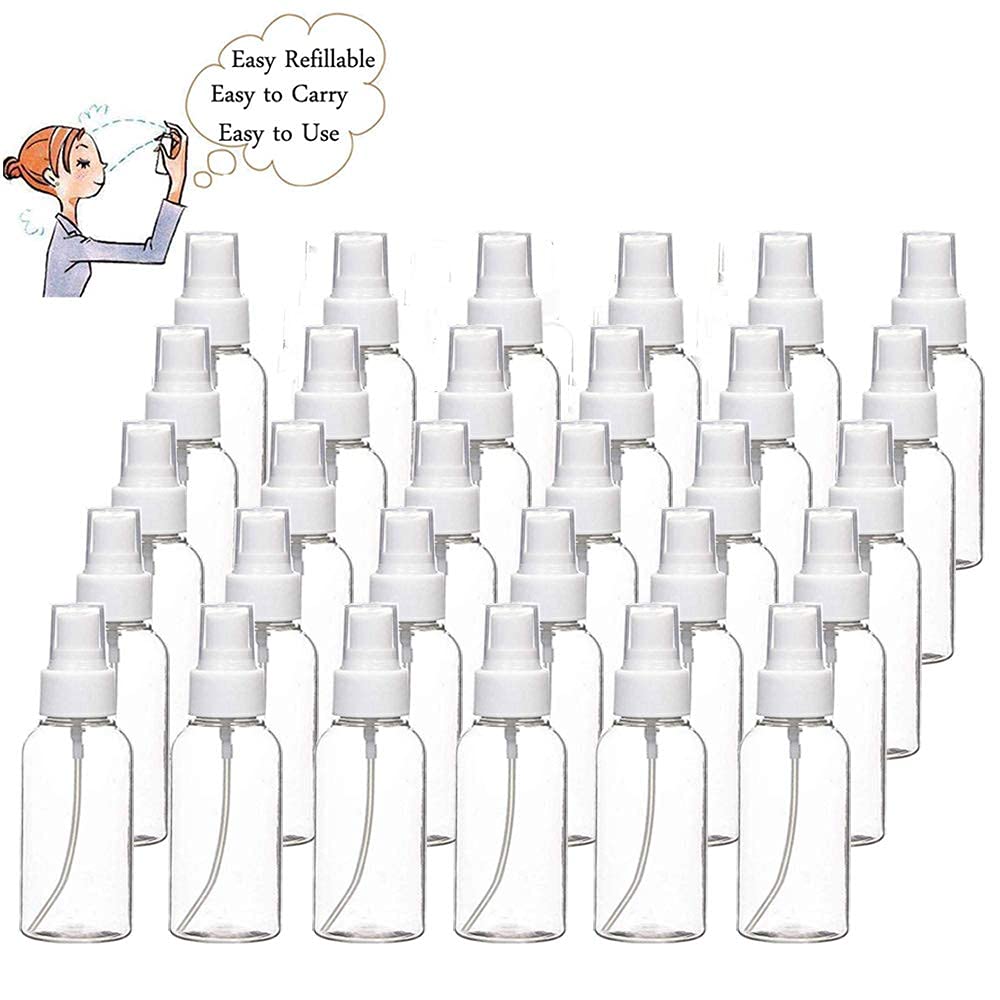 Spray Bottles, 30 Pack 30ml 1oz Clear Empty Fine Mist Plastic Mini Travel Bottle Set, Small Refillable Liquid Containers