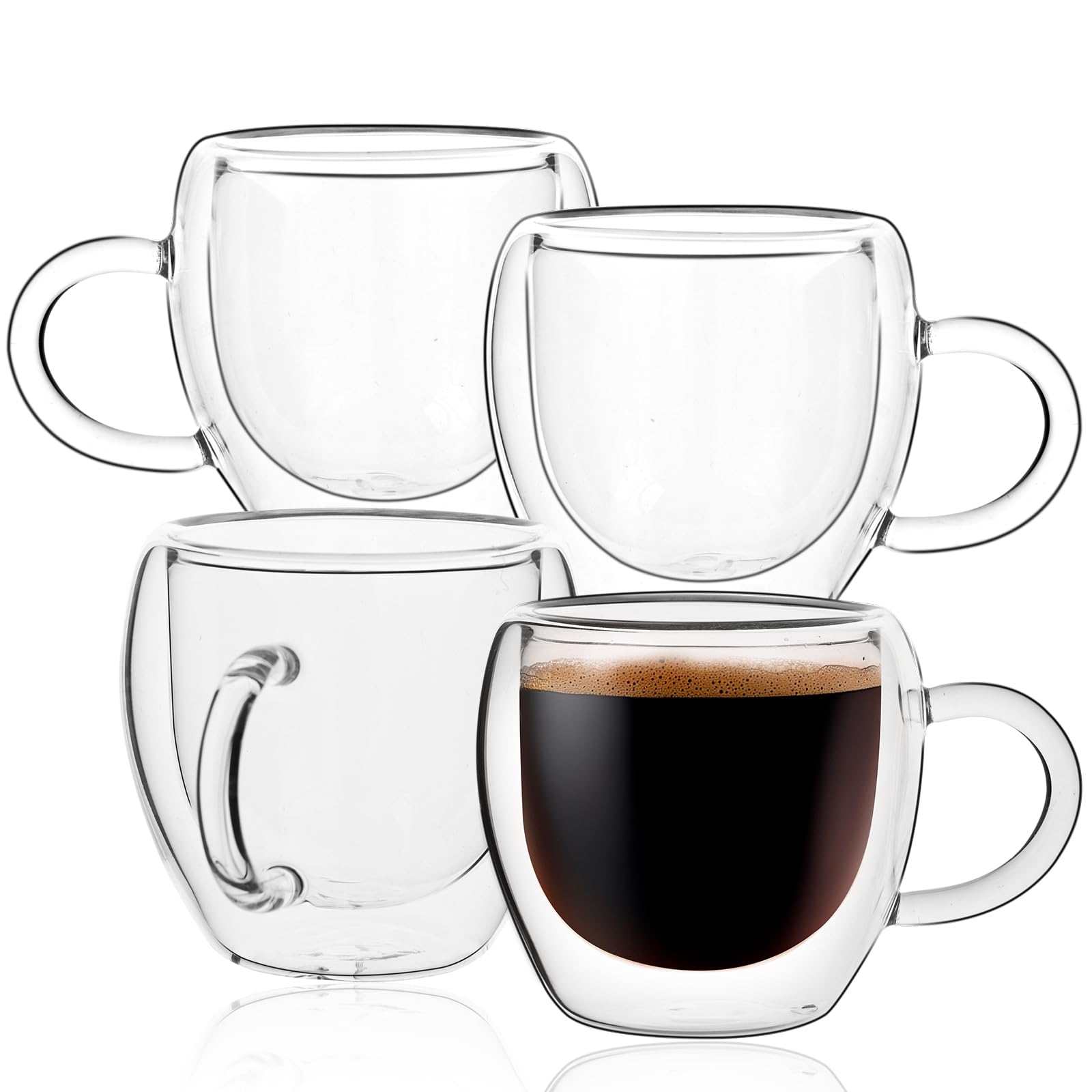 Photo 1 of ****MISSING ONE****Espresso Cups Set of 4 with Handle, 2.5oz Expresso Coffee Cup, Small Expresso Shot Glasses, Clear Double Wall Insulated Espresso Mugs,Tazas de Cafe Expreso, Suit for Espresso Machine Accessories