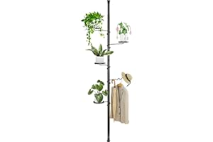BAOYOUNI 5 Tier Indoor Plant Pole Stand Tension Rod Adjustable Flower Display Rack Spring Loaded Floral Hanger Storage Shelf 
