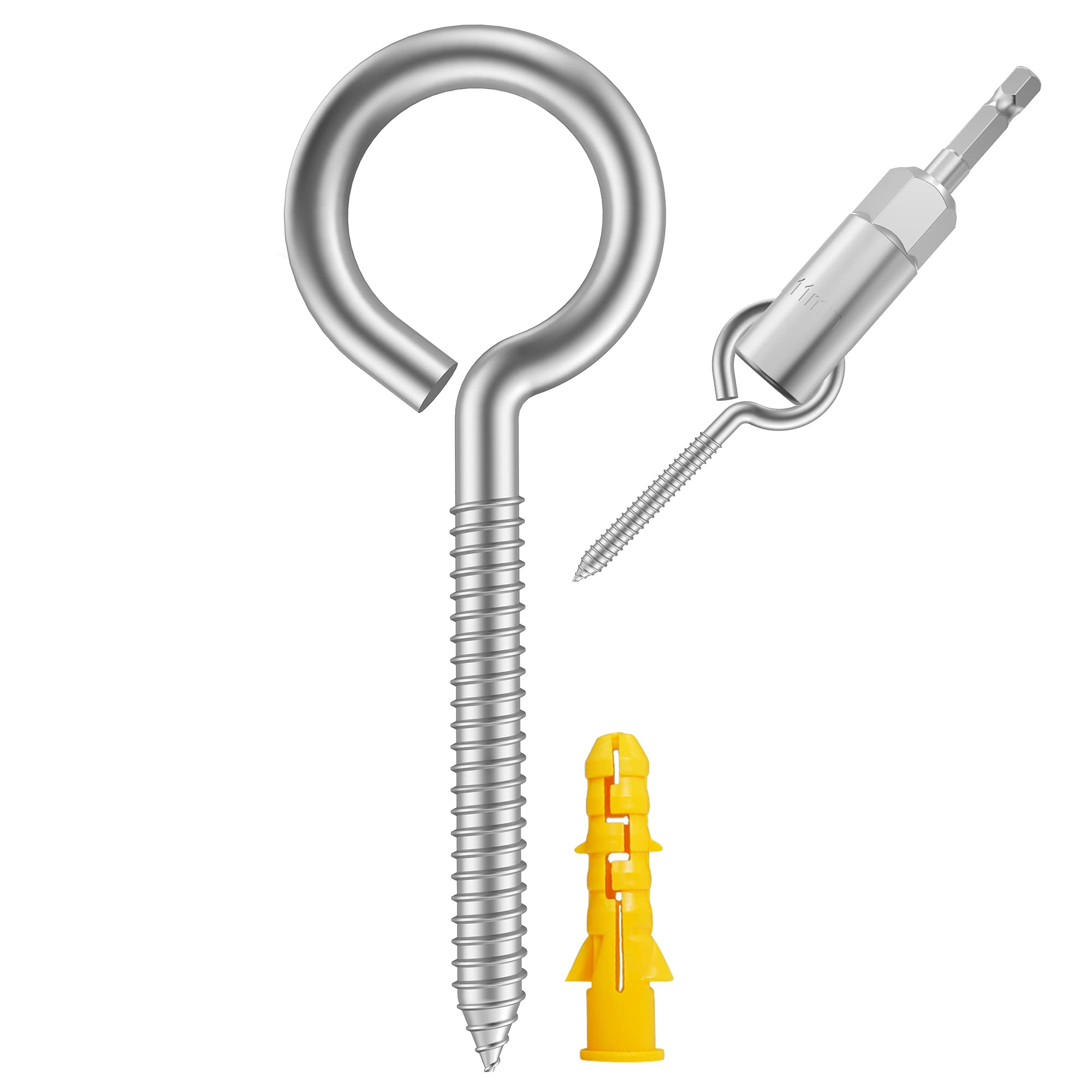26 Pack 304 Stainless Steel Screw Eyes,Screw Eyes Heavy Duty Screw in Eye Hooks Ring, Yoga & Brazilian Hammocks, Self Tapping Screws,Eye Bolt (+1 pcs 1/4" hex Shank Wing nut Driver)