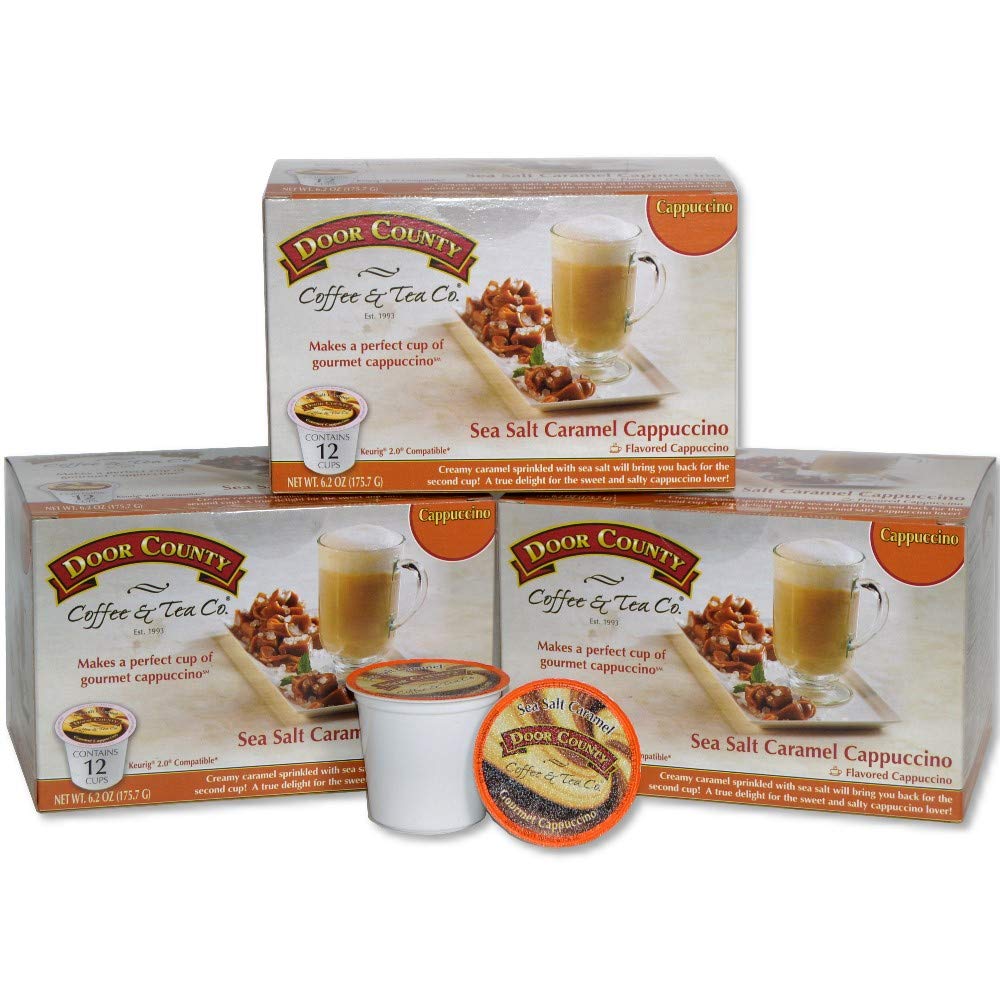 Door County Coffee, Single Serve Cups for Keurig Brewers, Sea Salt Caramel Cappuccino, 36 Count
