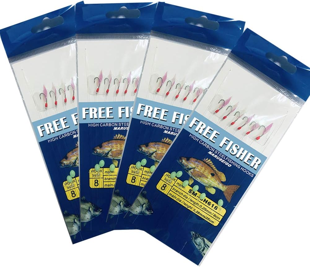 22 Packs Bait Rigs Saltwater, Saltwater Fishing Bait Rigs, Bait Rigs Fish Skin Feather Hooks for Freshwater, Glow Fishing Beads High Carbon Hooks for Freshwater : Sports & Outdoors