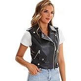 Faux Leather Vest For Women Zipper Cropped Sleeveless Biker Moto Slim PU Motorcycle Waistcoat