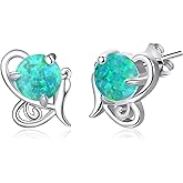 TANGPOET Butterfly Wings Earrings for Women Sterling Silver 5MM Green Opal Stud Earrings Butterfly Opalite Jewelry Gifts for Birthday Christmas Valentines Mother's Day