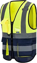 AYKRM Yellow Navy High Viz Vest Class 2 Zip Front with Pockets