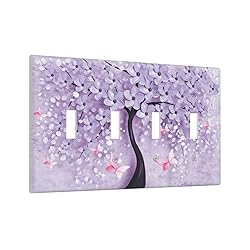 Spshian Light Switch Cover 3D Purple Tree 4 Gang