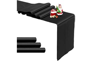 PUFOGU 4-Pack Black Satin Table Runner 12 x 108 Inch Long Bright and Smooth Silk Fabric Table Runner for Wedding Banquet Birthday Party Decoration