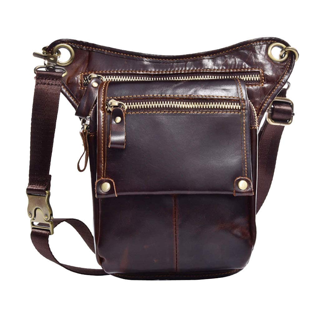 Xieben Leather Drop Leg Bag for Men Women Motorcycle Bike Riding Cycling Multi-Purpose Thigh Waist Fanny Pack Travel Hiking Sports Camping Pouch Coffee