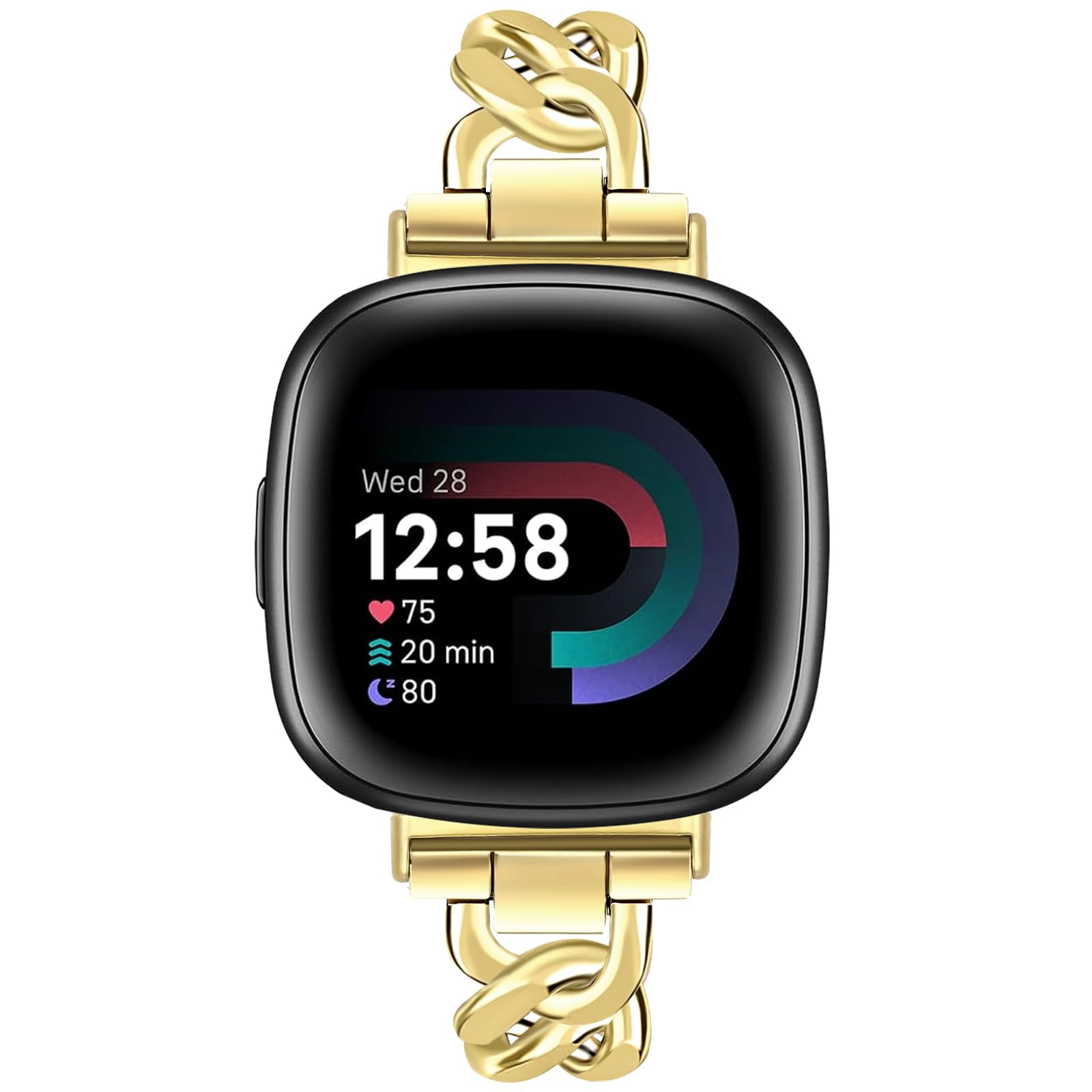 Photo 1 of JR.DM Gold Watch Bands for Women Compatible with Fitbit Versa 4/Versa 3/Fitbit Sense 2/Sense Band Adjustable Metal Strap Cowboy Steel Single Chain Bracelet