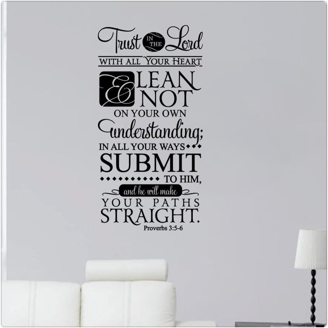 Wall Sticker 44" Trust In The Lord With All Your Heart and Lean Not On Your Own Understanding Proverbs 3:5-6 Bible Verse Scripture Christian Wall Decal Sticker Art Mural Home Décor Quote
