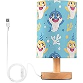 BOENLE Bedside Lamp Cute Baby Shark Table Lamp for Bedroom LED Nightstand Lamp Shade USB Ports Wood Base for Living Room Dorm Office