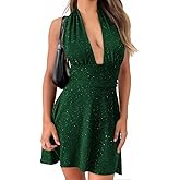 Sexy Deep V Neck Halter Glitter Bodycon Dress – Sparkling Sleeveless Cocktail Party Dress Backless Women's Evening Clubwear