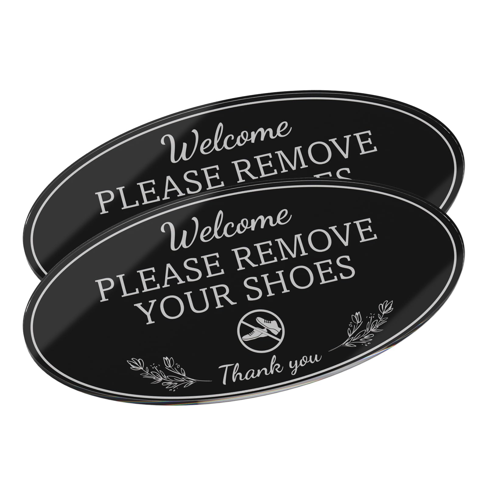 Photo 1 of YIKIADA 2 Pack Please Remove Your Shoes Sign 8 × 4 Inches Black Acrylic Self-Adhesive Waterproof Fade Resistant Welcome Signage for Home Front Door Office