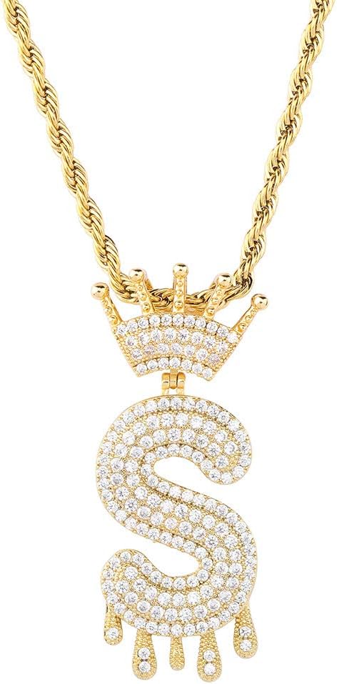 HECHUANGInitial Necklaces for Women 18K Plated Gold Initial Necklace for Men Silver Iced Out Diamond Name Letter Necklace