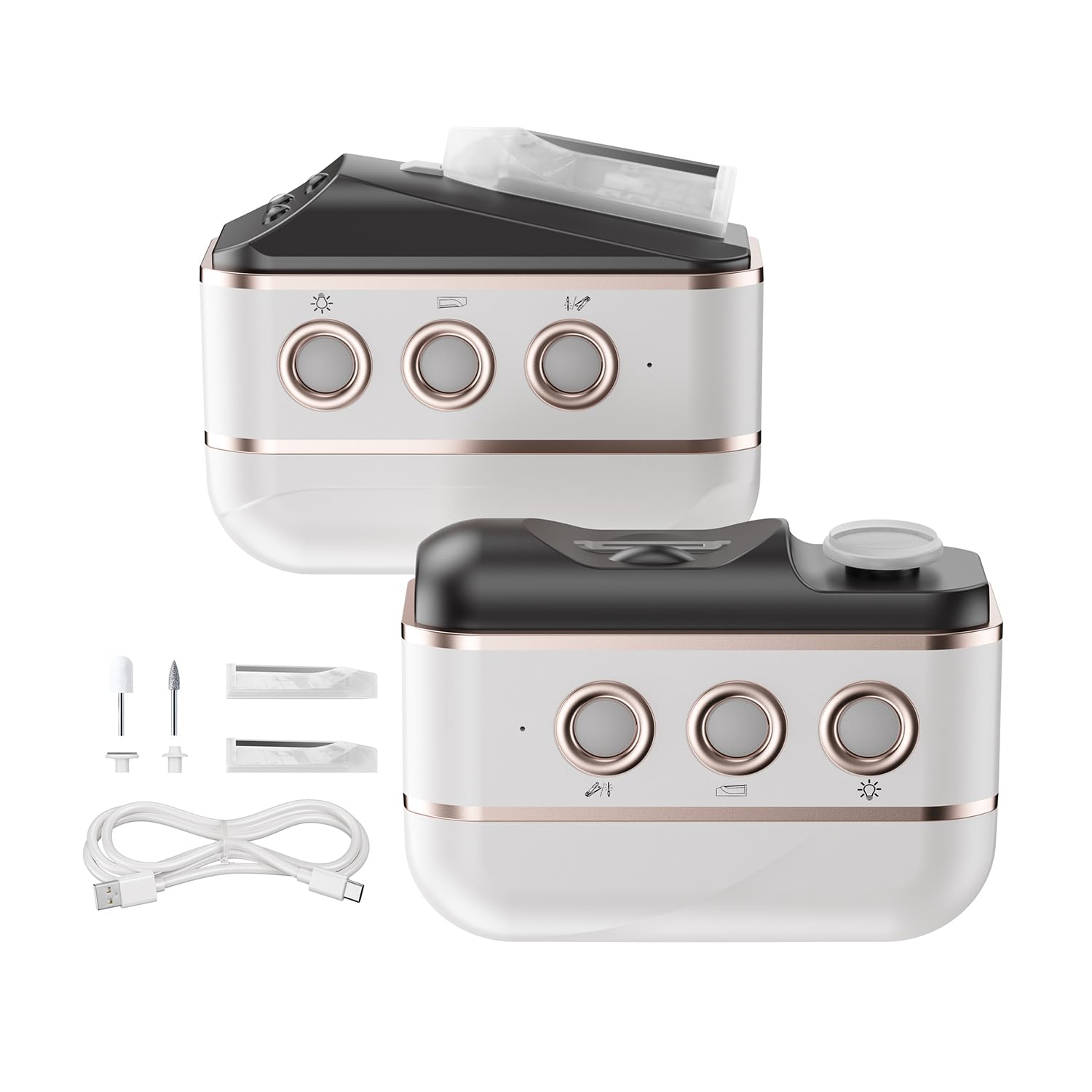 Photo 1 of Electric Nail Clipper, Upgraded 5 in 1 Electric Nail File with Polishing, Shaving, LED Gel Nail Lamp, Dust Storage and LED Light, Automatic Electric Nail Trimmer for Kids, Adult, Seniors (White)