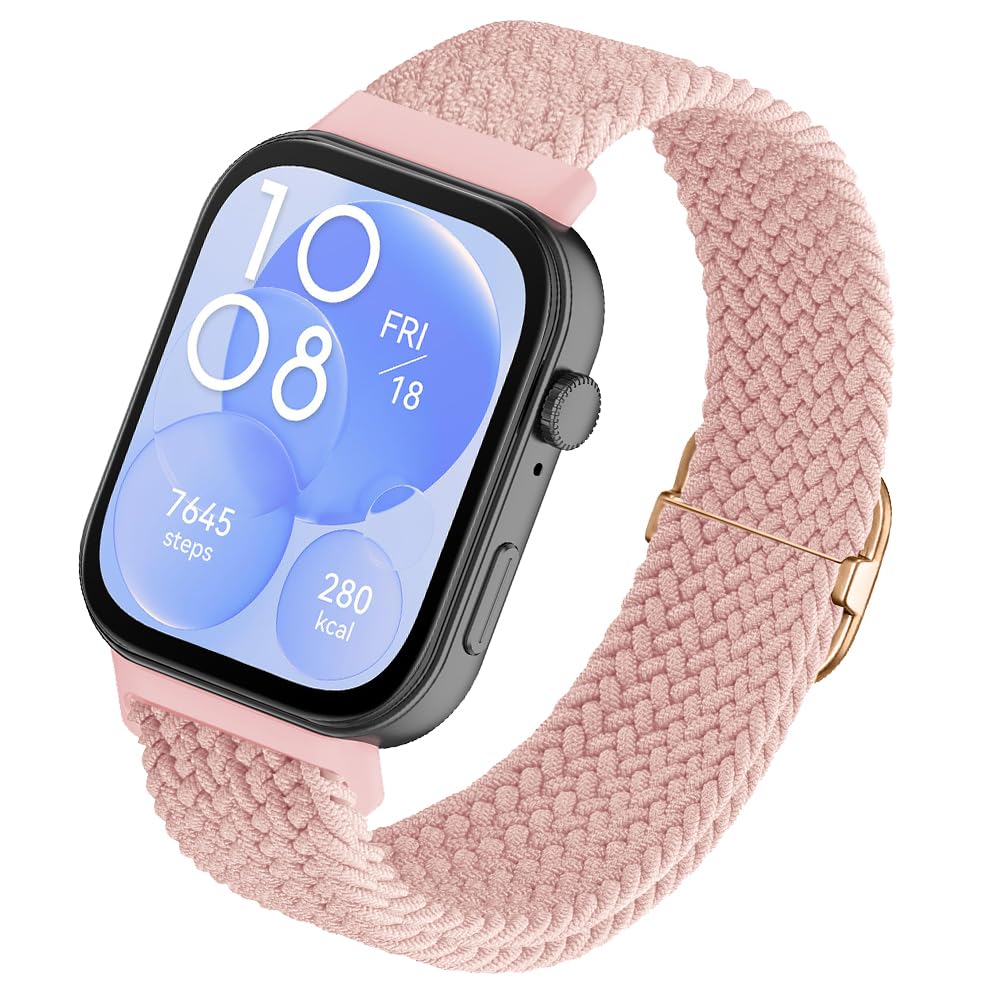 SeNool Strap Compatible with Huawei Watch Fit 4/Fit 4 Pro/Fit 3, [Nylon Braided Watch Band] [Soft, Breathable, Durable, Light], Replacement Bracelet for Huawei Watch Fit 4/Fit 4 Pro/Fit 3 - Pink