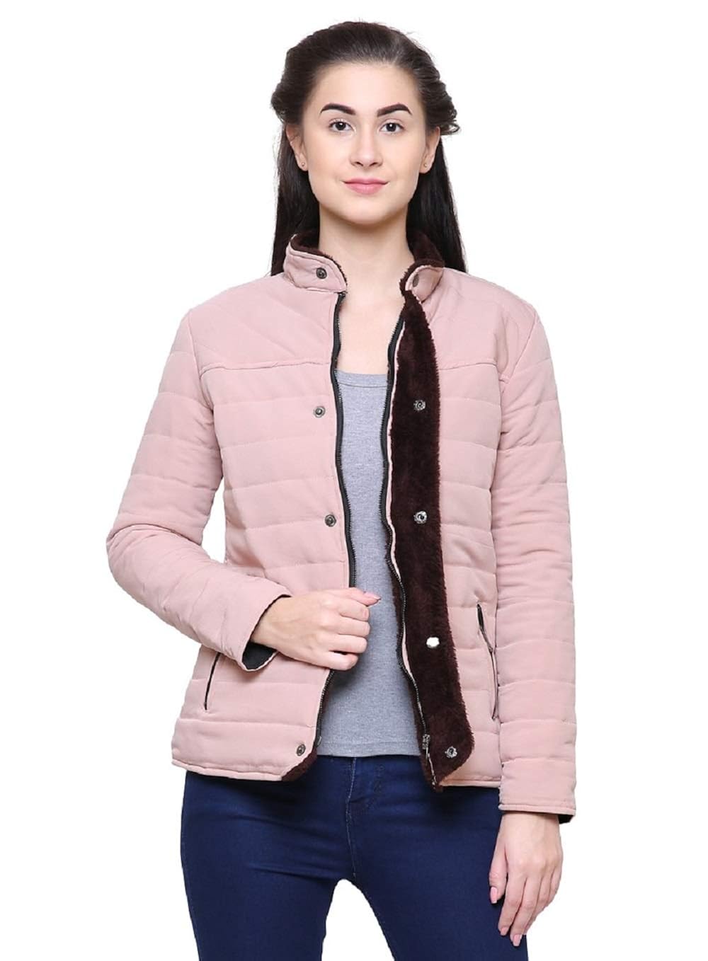 afania women's long sleeves blended bomber quilted jacket