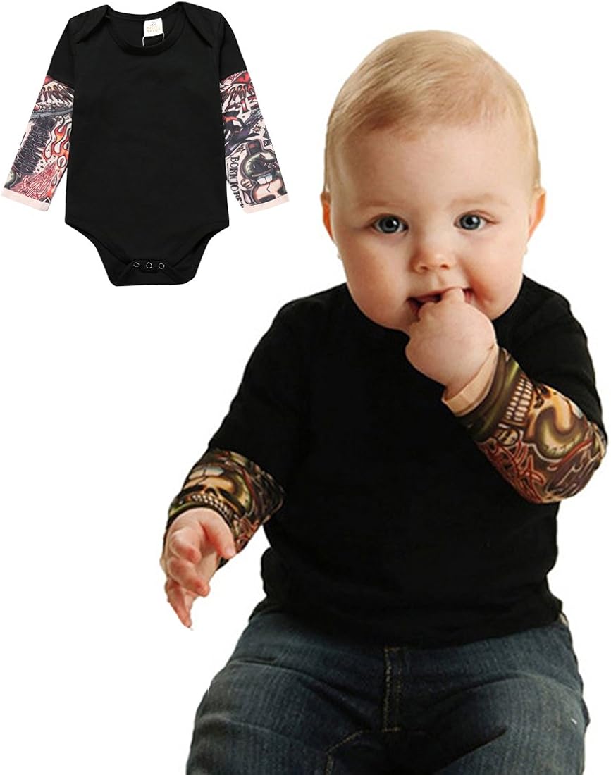 Pauboli Fake Tattoo Sleeve Shirt Onesie Bodysuit Baby Boy Biker Costume Gray Black Amazon Ca Clothing Accessories