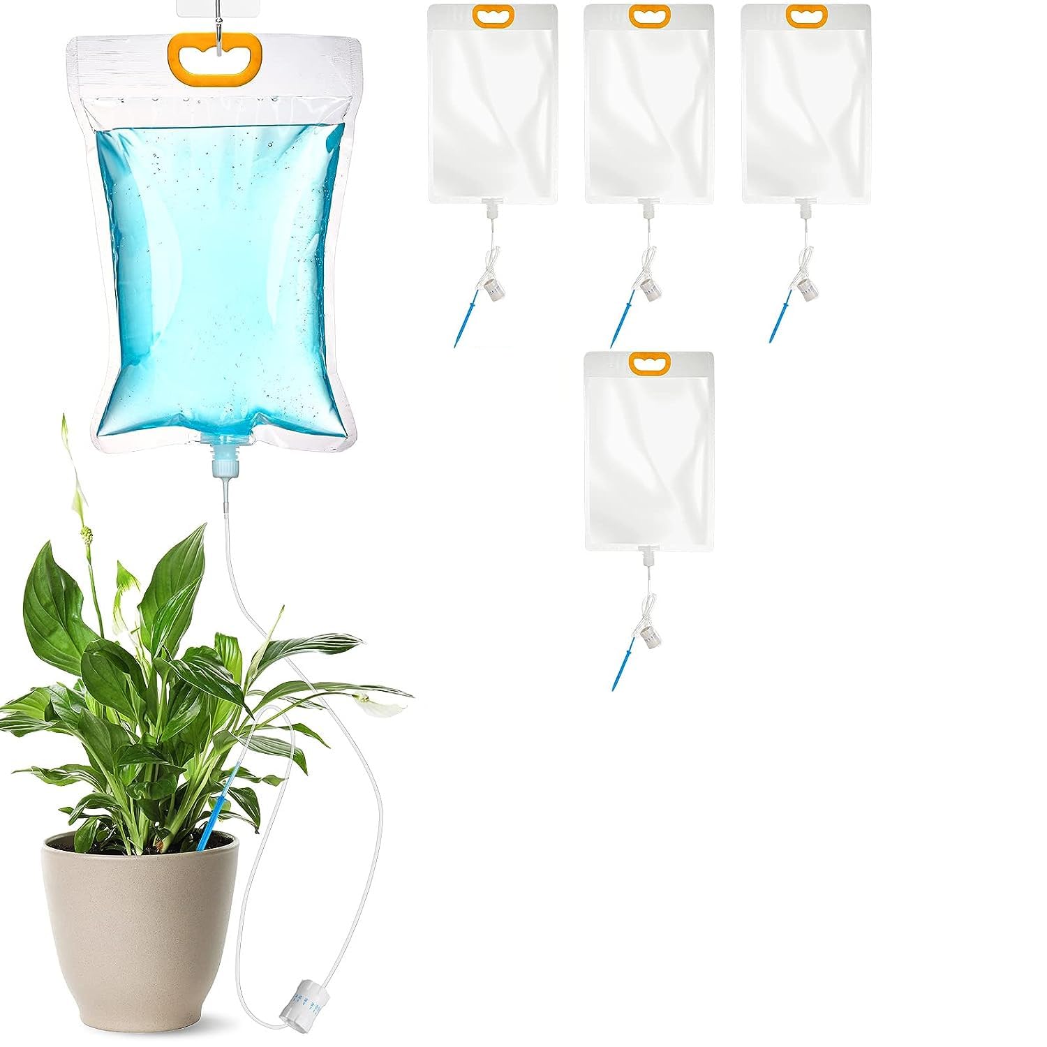 LATRAT Pack of 5 3.5L Plant Watering Drip Irrigation Bags Automatic Adjustable Flow Rate Self-Watering System for Indoor and Outdoor Use