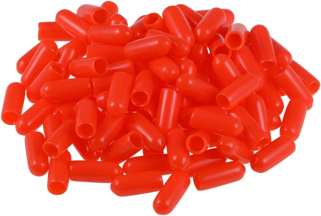 sourcing map 100pcs Rubber End Caps 4.5mm ID Vinyl Round Tube Bolt Cap Cover Thread Protectors Red