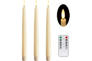 Stmarry Ivory Flameless Taper Candles with Remote and Timer, 9.65 Inch Real Wax LED Candlesticks, Battery Operated Tall Taper