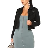SheKiss Womens Casual Ripped Frayed Cropped Denim Jeans Jackets | Long Sleeves Button Front Boyfriend Distressed with Pockets