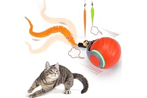 Interactive Cat Toy Ball - Automatic Interactive Cat Toys for Indoor Cats with 2 Tails, 2 Speeds Rechargeable Enrichment Toys