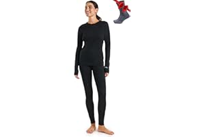 Merino Wool Base Layer Womens Set - Lite, Mid, Heavyweight Merino Wool Thermal Underwear for Women Top and Bottom and Socks