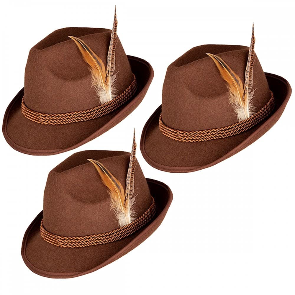 A2ZFD Adult Deluxe Bavarian Hat Multi-Pack Options - Brown Oktoberfest Fancy Dress Party Accessories (3 Pack)