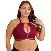 SOLY HUX Women's Plus Size Bras Lace Wireless Bra Cut Out Front Closure Bralette