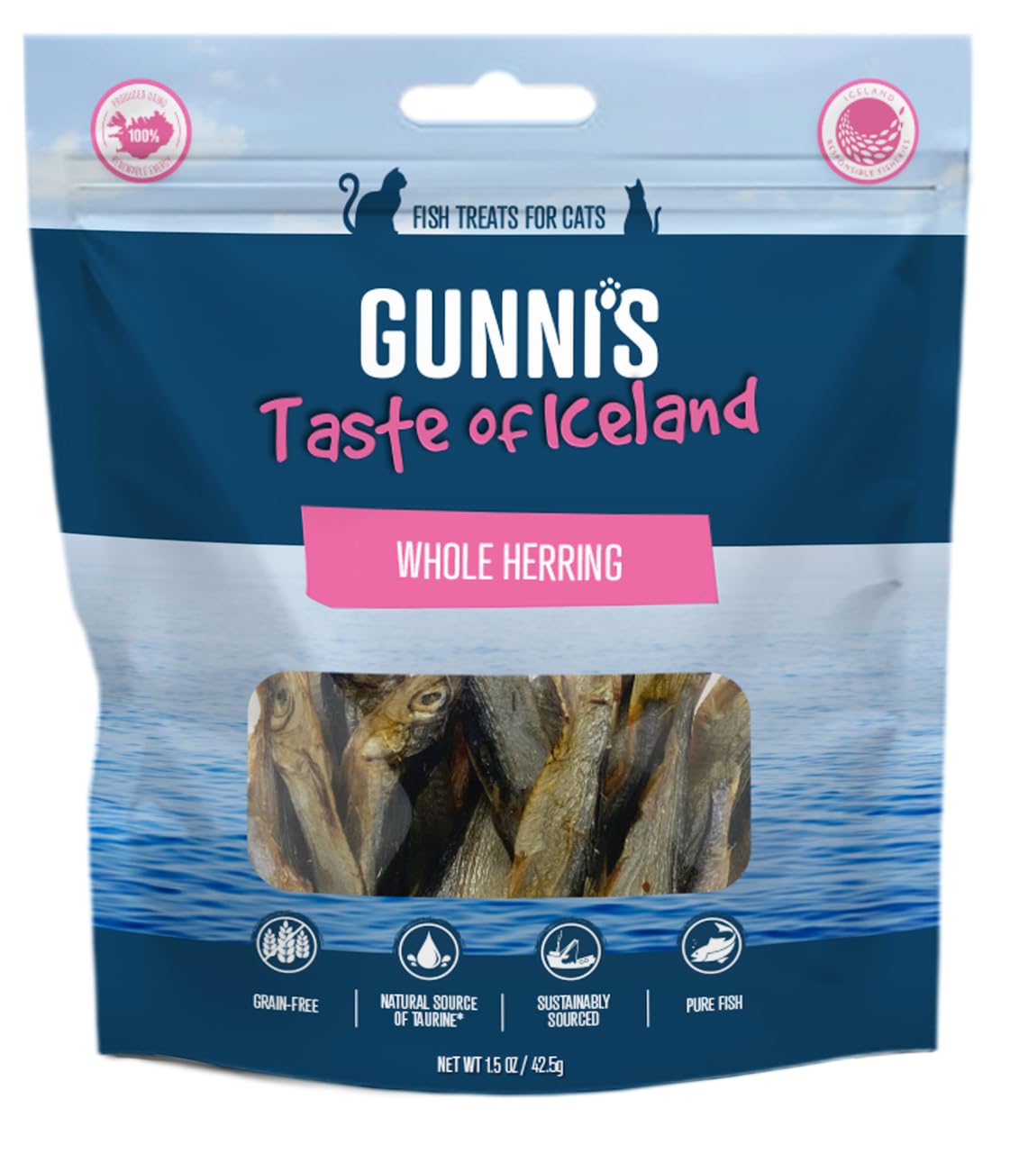 Gunni’s Whole Herring | Pure Icelandic gently dried Herring treats for cats | Omega rich | Traceable | MSC Certified | Sustainable | 100% Natural | 42.5g