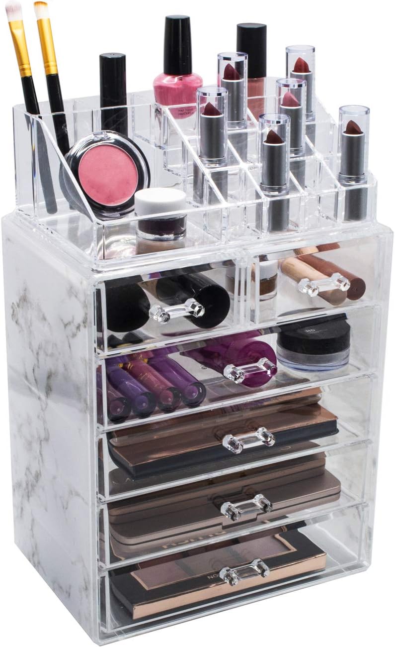 Sorbus Luxe Marble Cosmetic Makeup and Jewelry Storage Case Display - Spacious Design - Great for Bathroom, Dresser, Vanity and Countertop (4 Large, 2 Small Drawers, Marble Print): Home Improvement