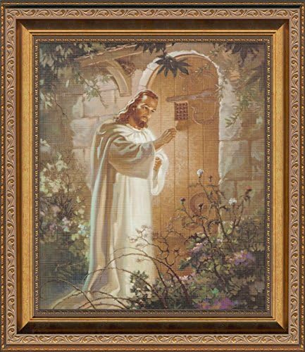 Sallman Classic Christian Art of Christ Standing At Door Framed for Wall Display Gift