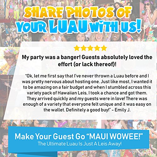 Hawaiian Leis Luau Bulk 50 Pack Flower Necklaces - Colorful Variety of Simulated Silk Hawaii Lei Theme Party Decoration Kit Supplies for Tropical Themed Parties, Durable Faux Flower Party Favors