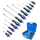 ROTATION Magnetic Screwdriver Set 12 PCS with Black tips, 6 Phillips and 6 Flat Head Screwdrivers, with Go-Thru Steel Blades, High Torque for Fastening and Loosening (Black Tip_Matt Blade)