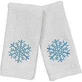 Serafina Home Winter Snowflake Bathroom Fingertip Towel -Christmas Hannukah Holiday Bath and Kitchen Decor - Set of 2, 100% Cotton Blue Embroidered Snowflakes- 12" x 18"