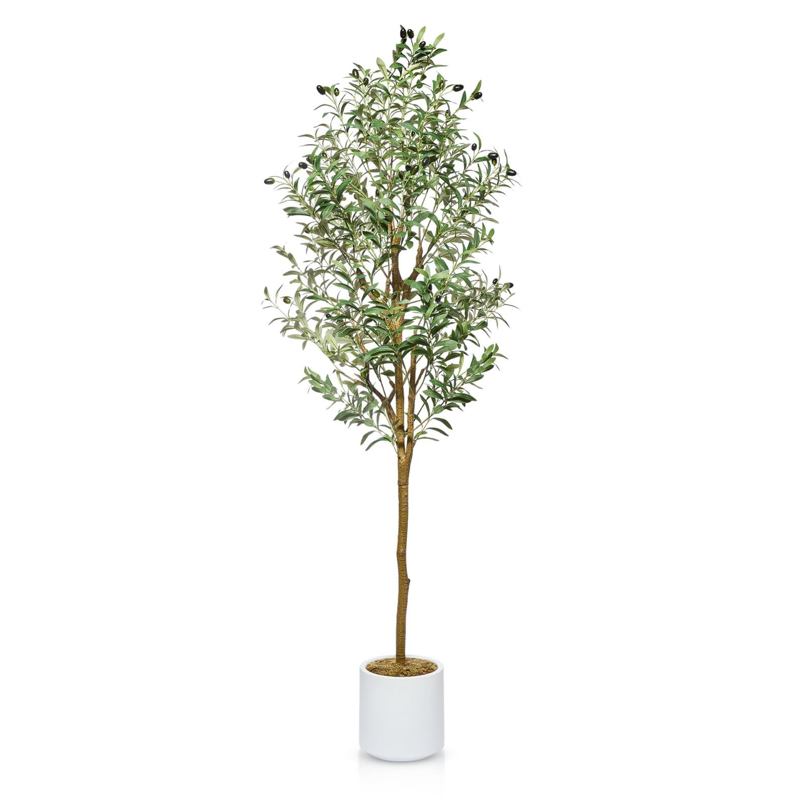 Photo 1 of Cozy Flora Faux Olive Tree 7ft - Realistic Olive Trees Artificial Indoor Home Decor - Potted Fake Tree with Thick Leaves and Branches - Lifelike Olive Plant Decor - Decorative Fake Olive Tree with Pot