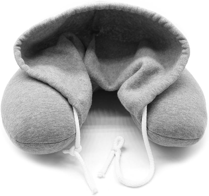 Tuliptown Airplane Travel Pillow Neck Pillow with Hoodie U-Shape Memory Foam Pillow Neck Cushion