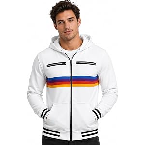 ZICOMO Project Hail Mary Ryan Gosling Zipper Hoodie | Ryland Grace Rainbow Stripe White Fleece Hoodie Cosplay Outerwear