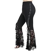 ROSE GAL Womens Plus Size Lace Panel Pull On Flare Pants with Lace-up